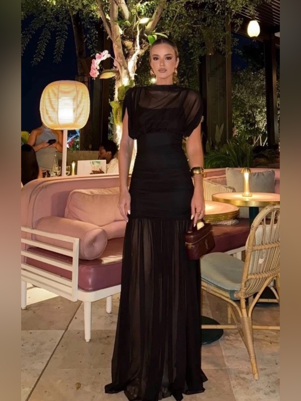 ZARA WOMAN FW25 BLACK COMBINED DRAPED MIDI DRESS SIZE XS 3067/261/800